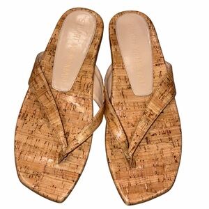 Stuart Weitzman Patent Leather Cork Aldona Thong Sandals Shoes size 7.5